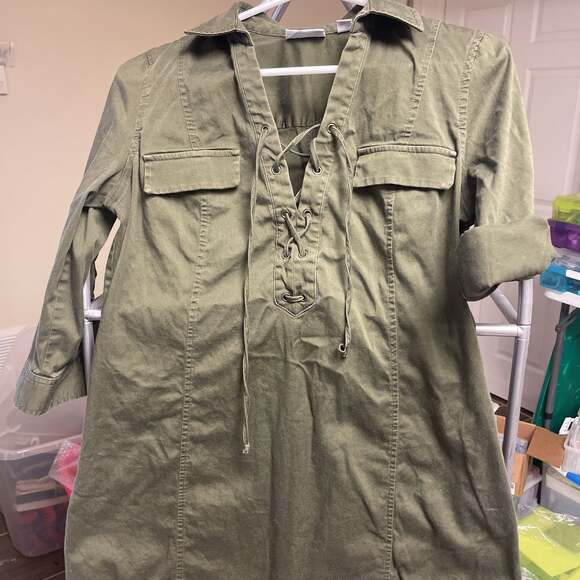 New York & Company Women's Green Utility Dress - Picture 5 of 5